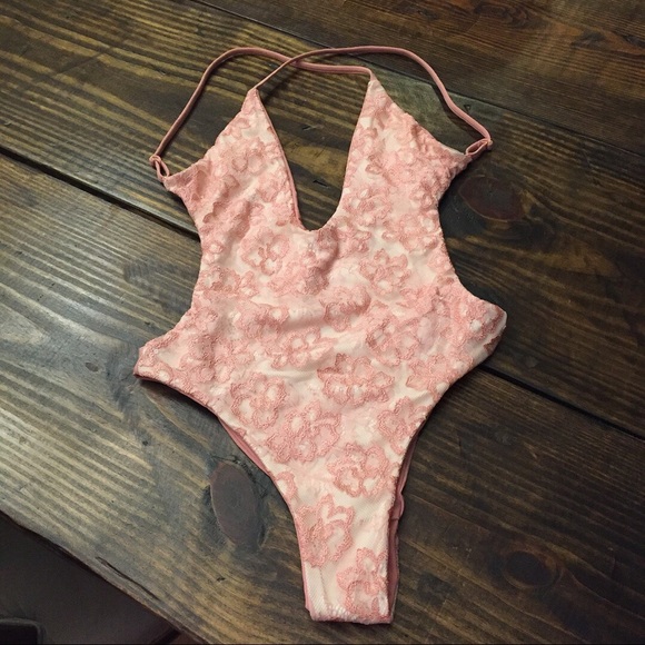 One piece lace swimsuit pink XS - Picture 3 of 6